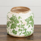 5.5” Floral Tuscan Ceramic Green Scroll Planter