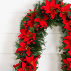 6’ UV Resistant Artificial Christmas Poinsettia & Berries Garland (Indoor/Outdoor)