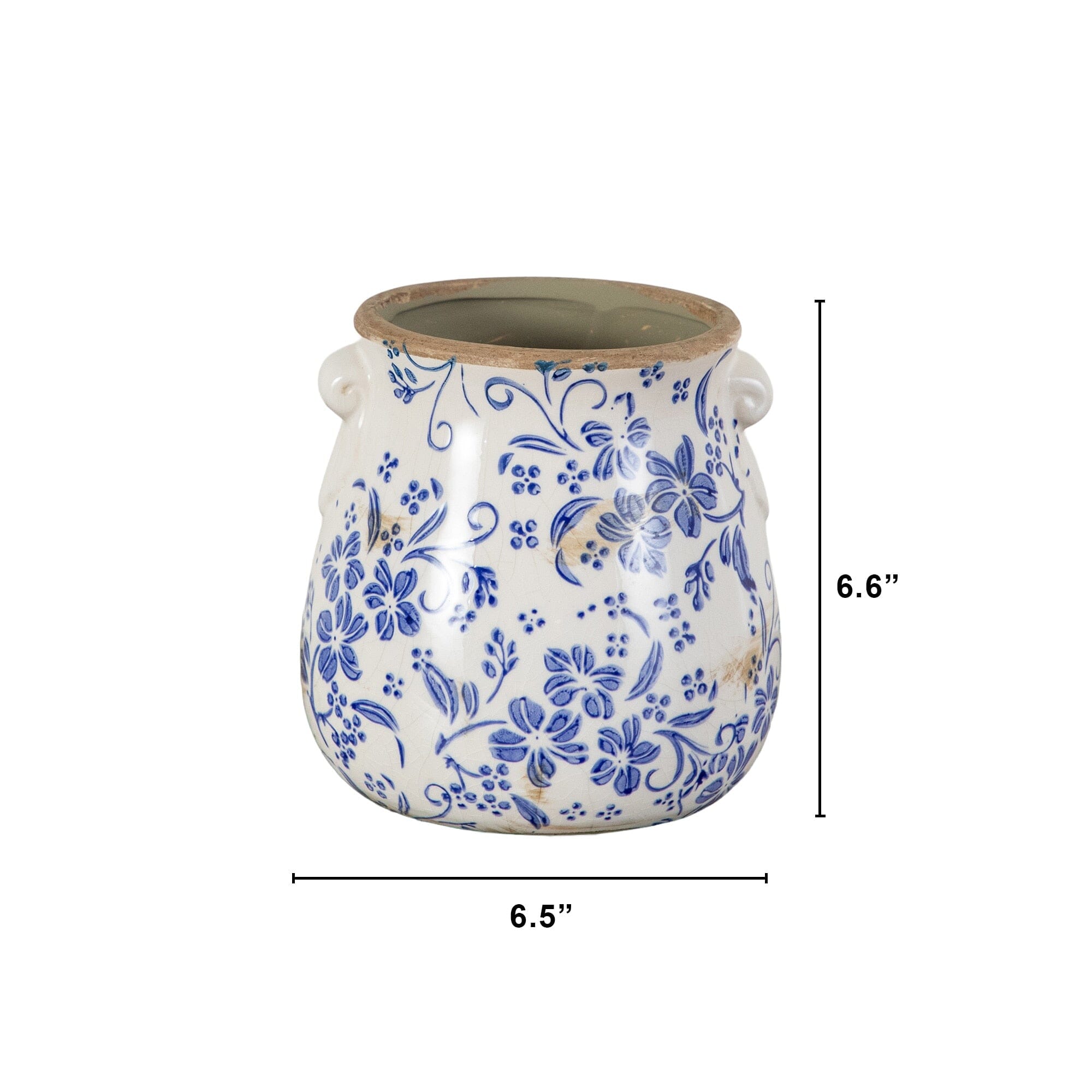 6.5 ” Floral Tuscan Ceramic Blue Scroll Planter