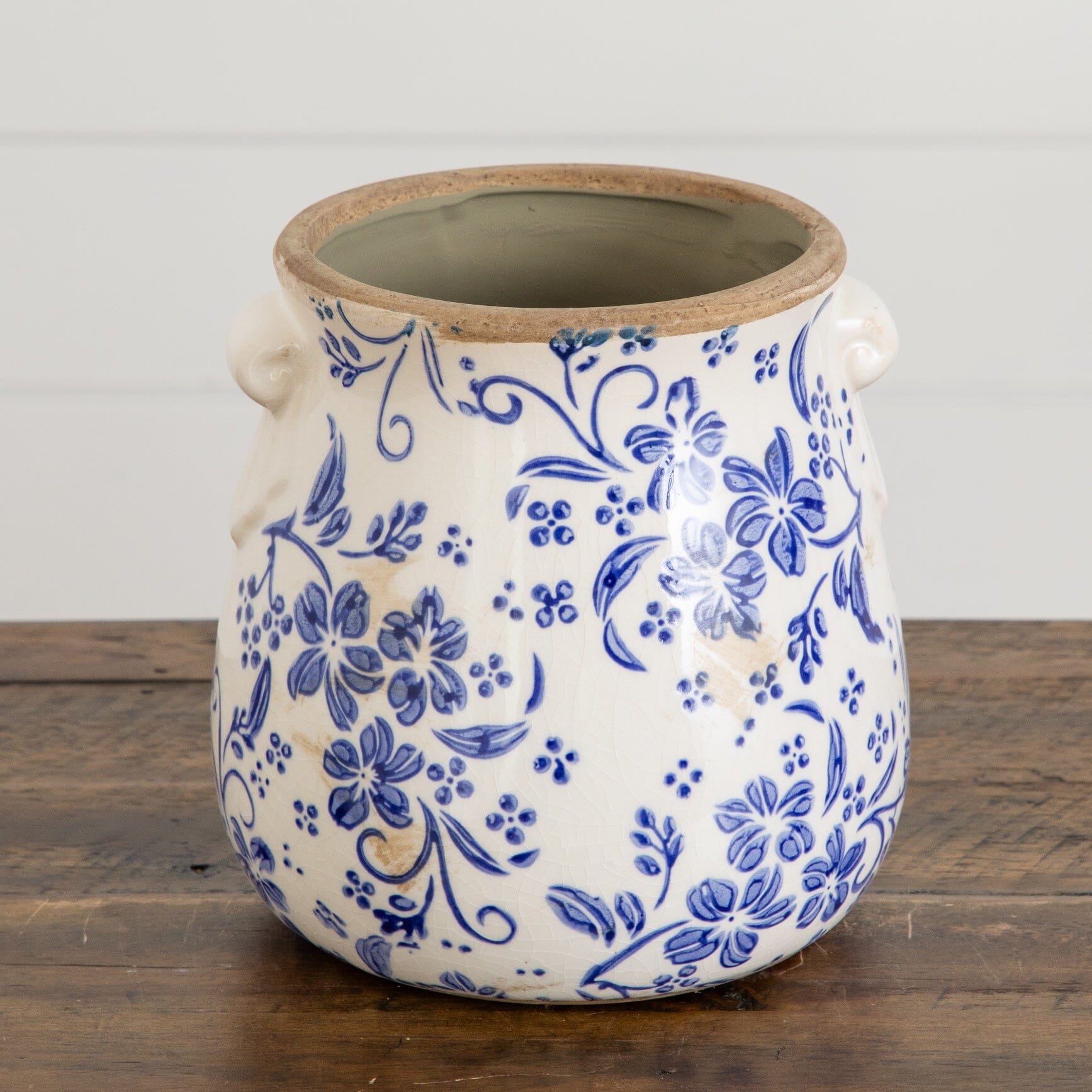 6.5 ” Floral Tuscan Ceramic Blue Scroll Planter