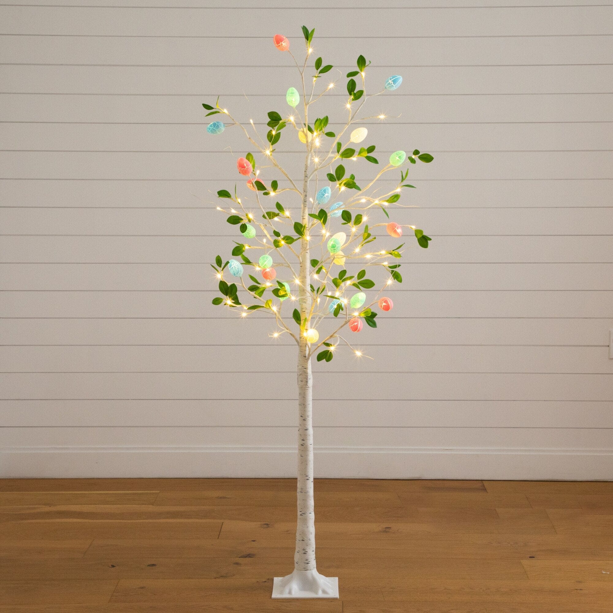 6' Pre-Lit Artificial Blooming Easter Egg Twig Tree with 24 Warm White LED Lights