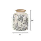 7.5” Floral Tuscan Ceramic Gray Scroll Vase