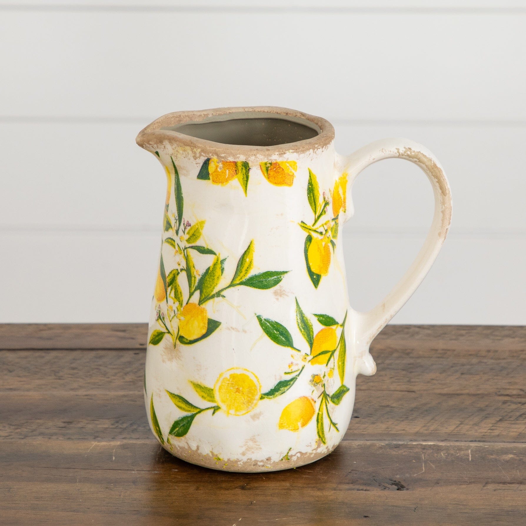 7.5” Lemon Print Ceramic Rustic Jug Vase