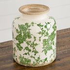 8” Floral Tuscan Ceramic Green Scroll Vase