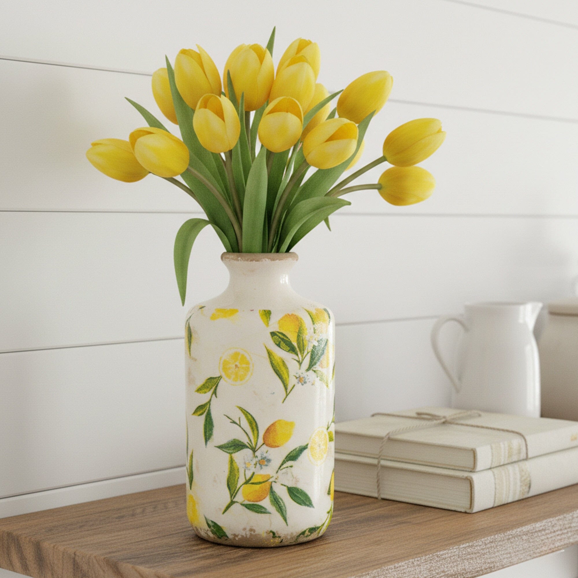8.5” Lemon Print Ceramic Rustic Vase
