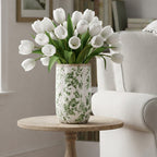 9” Floral Tuscan Ceramic Green Scroll Vase