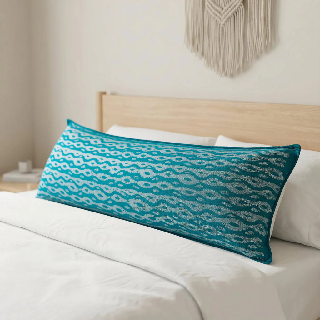 Artisan Hand Loomed Cotton Lumbar Pillow - Blue Ocean - 16"x48" Arcadia Home