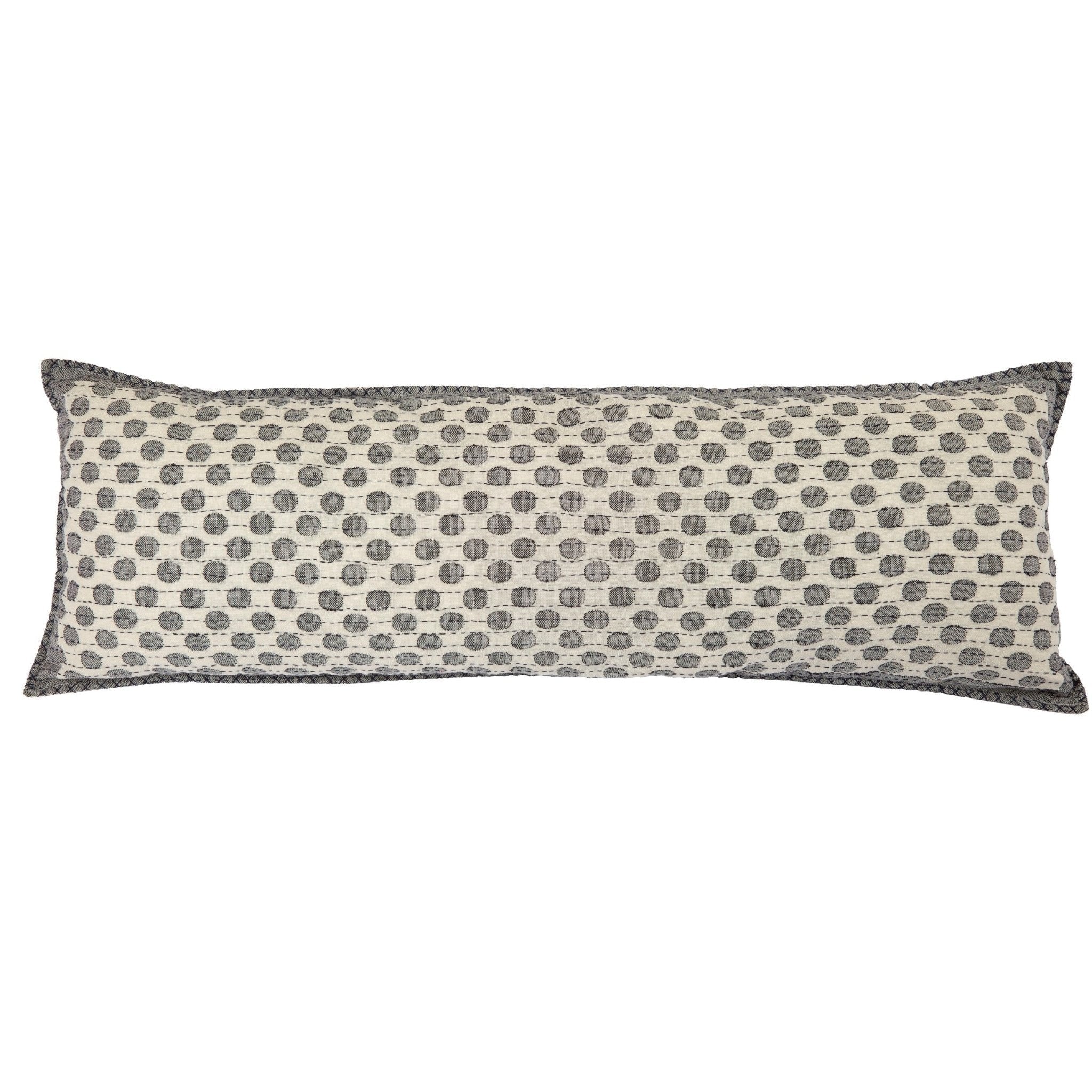 Artisan Hand Loomed Cotton Lumbar Pillow - Gray Dots - 16"x48" Arcadia Home - Che Cose Belle