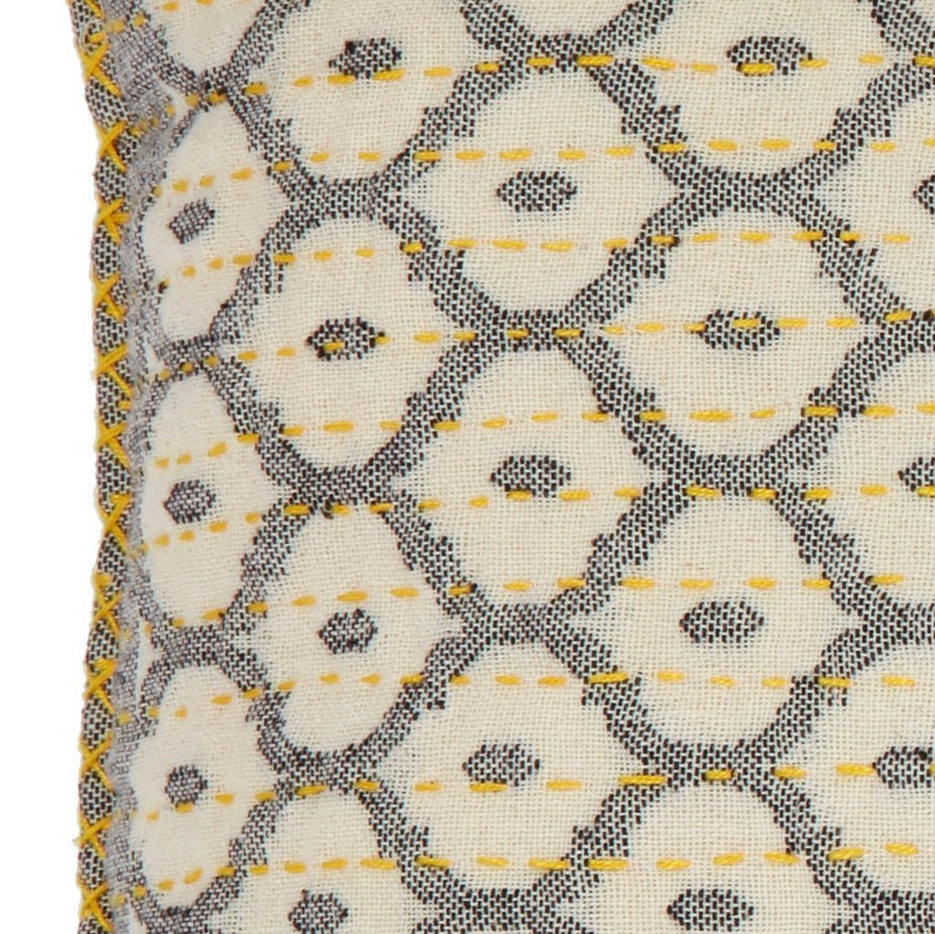 Artisan Hand Loomed Cotton Lumbar Pillow - Gray Yellow Stitching - 16"x48" Arcadia Home - Che Cose Belle