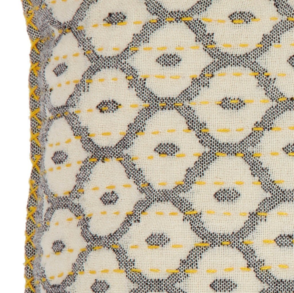 Artisan Hand Loomed Cotton Lumbar Pillow - Gray Yellow Stitching - 16"x48" Arcadia Home - Che Cose Belle