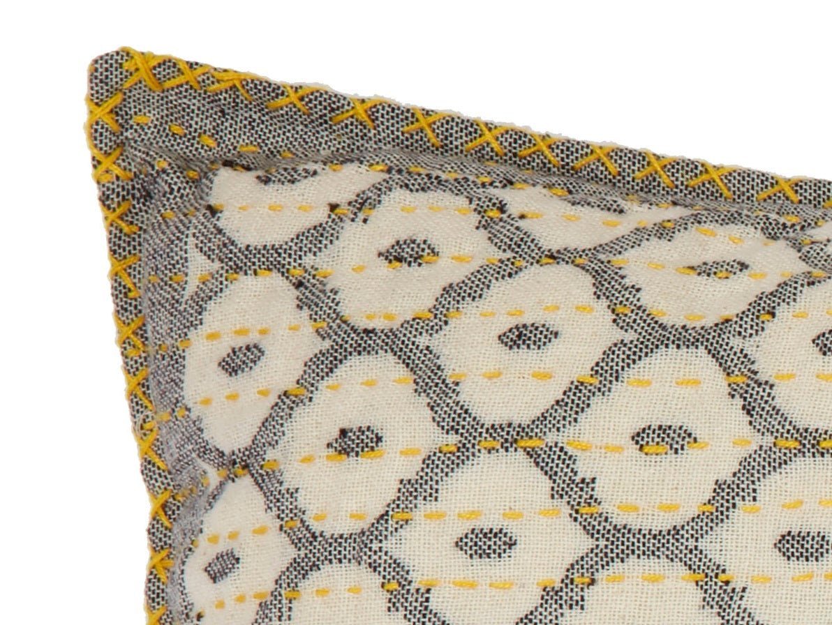 Artisan Hand Loomed Cotton Lumbar Pillow - Gray Yellow Stitching - 16"x48" Arcadia Home - Che Cose Belle