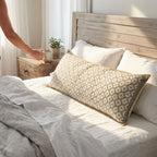 Artisan Hand Loomed Cotton Lumbar Pillow - Gray Yellow Stitching - 16"x48" Arcadia Home - Che Cose Belle
