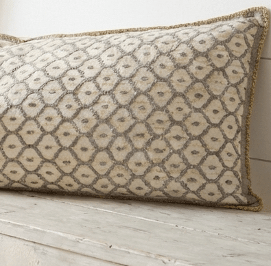 Artisan Hand Loomed Cotton Lumbar Pillow - Gray Yellow Stitching - 16"x48" Arcadia Home - Che Cose Belle
