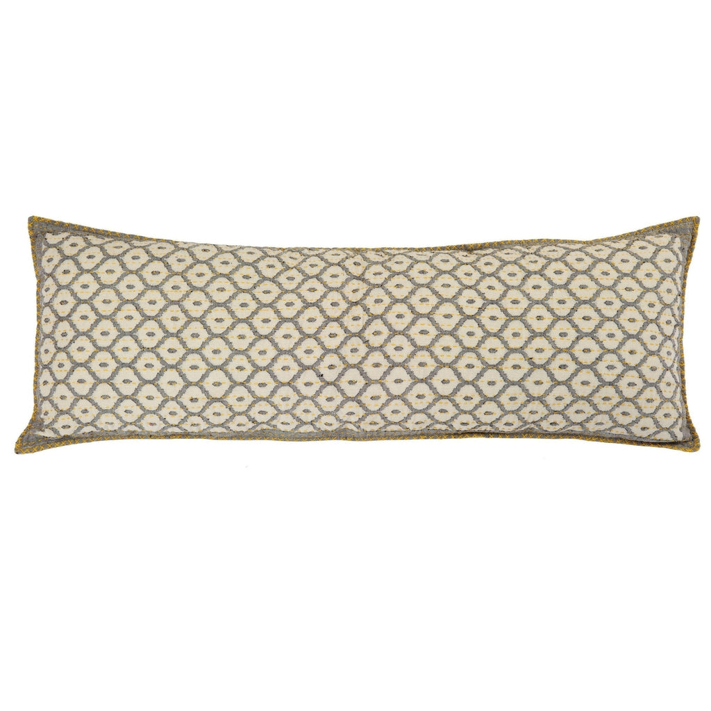 Artisan Hand Loomed Cotton Lumbar Pillow - Gray Yellow Stitching - 16"x48" Arcadia Home - Che Cose Belle