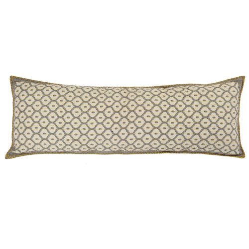 Artisan Hand Loomed Cotton Lumbar Pillow - Gray Yellow Stitching - 16"x48" Arcadia Home - Che Cose Belle