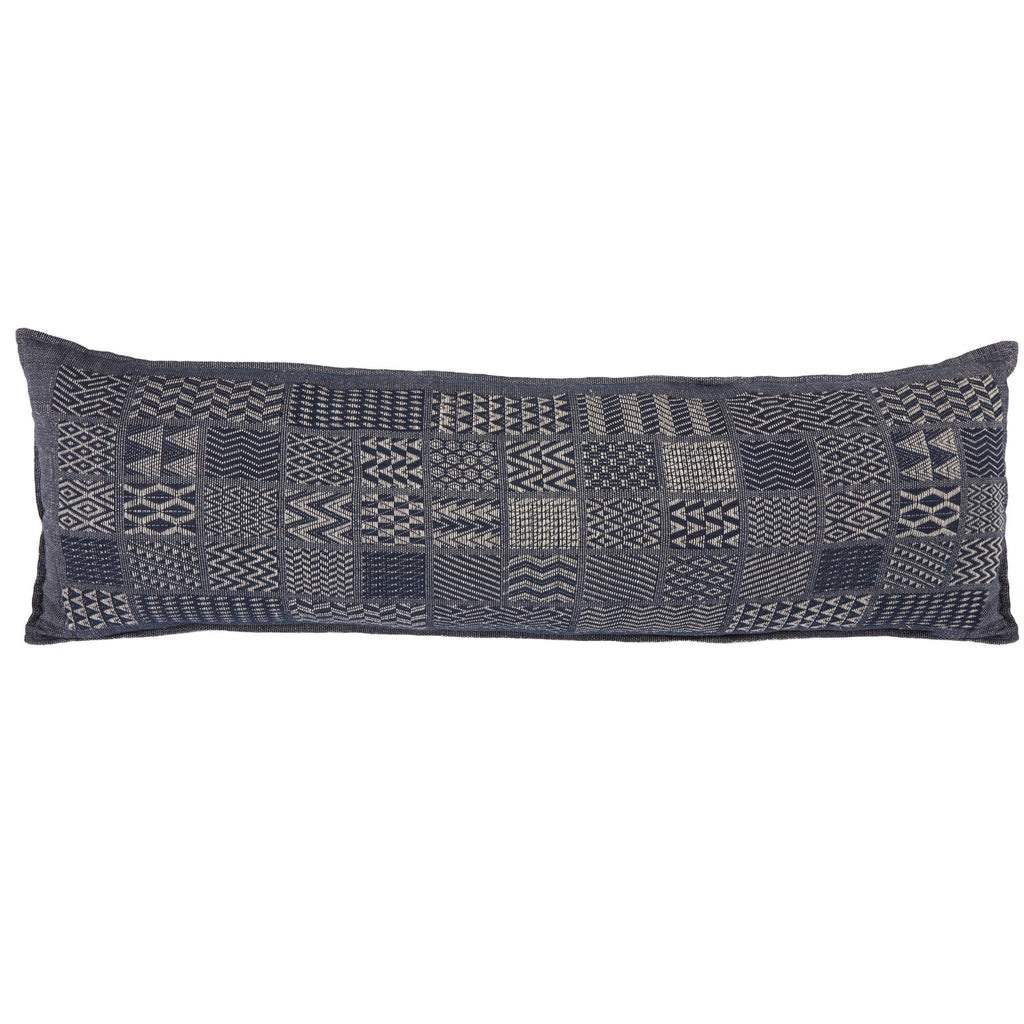 Artisan Hand Loomed Cotton Lumbar Pillow - Indigo Blocks - 16"x48" Arcadia Home - Che Cose Belle