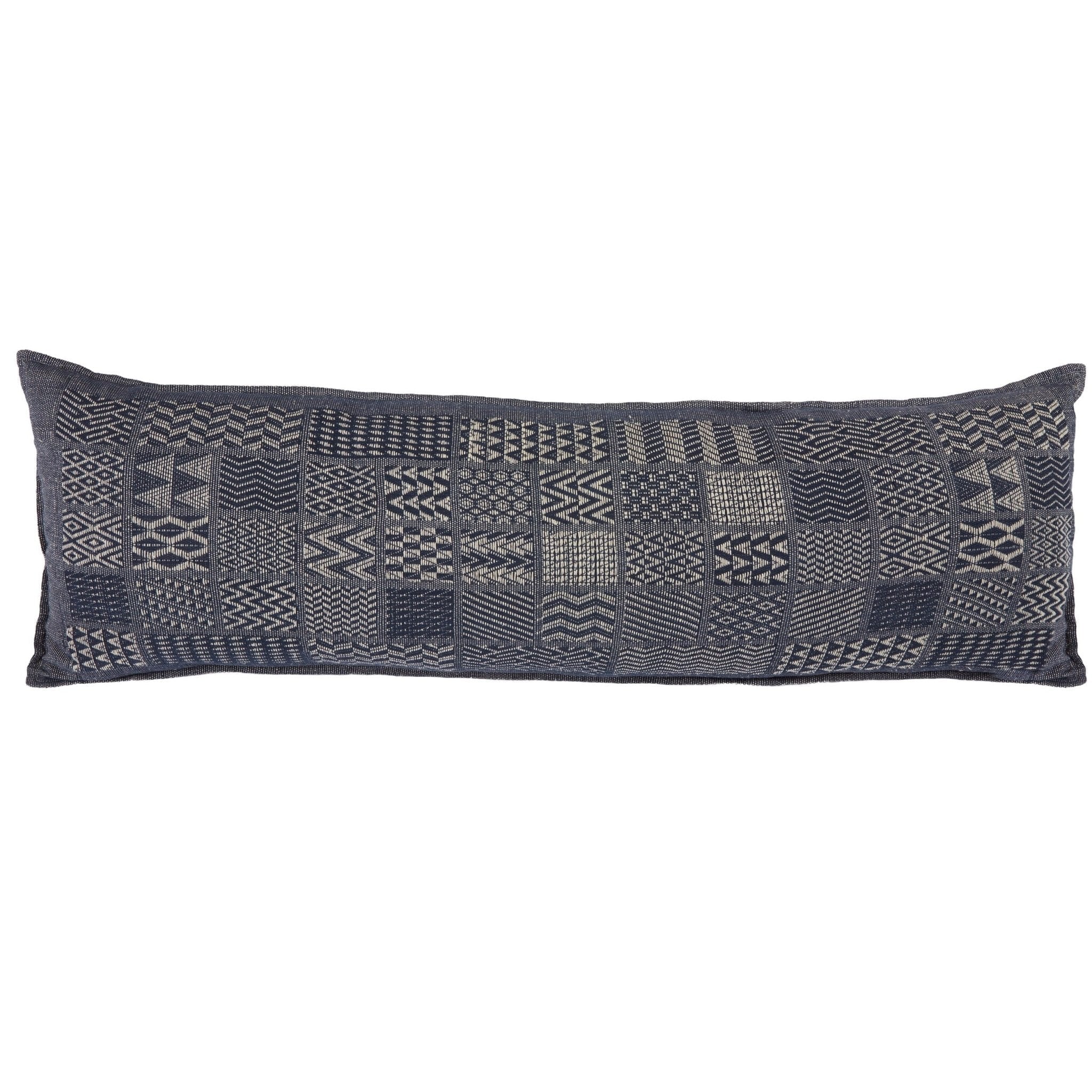 Artisan Hand Loomed Cotton Lumbar Pillow - Indigo Blocks - 16"x48" Arcadia Home - Che Cose Belle