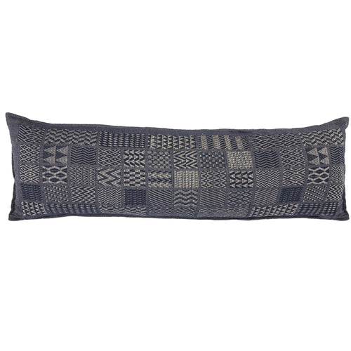 Artisan Hand Loomed Cotton Lumbar Pillow - Indigo Blocks - 16"x48" Arcadia Home - Che Cose Belle