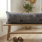 Artisan Hand Loomed Cotton Lumbar Pillow - Indigo Blocks - 16"x48" Arcadia Home - Che Cose Belle