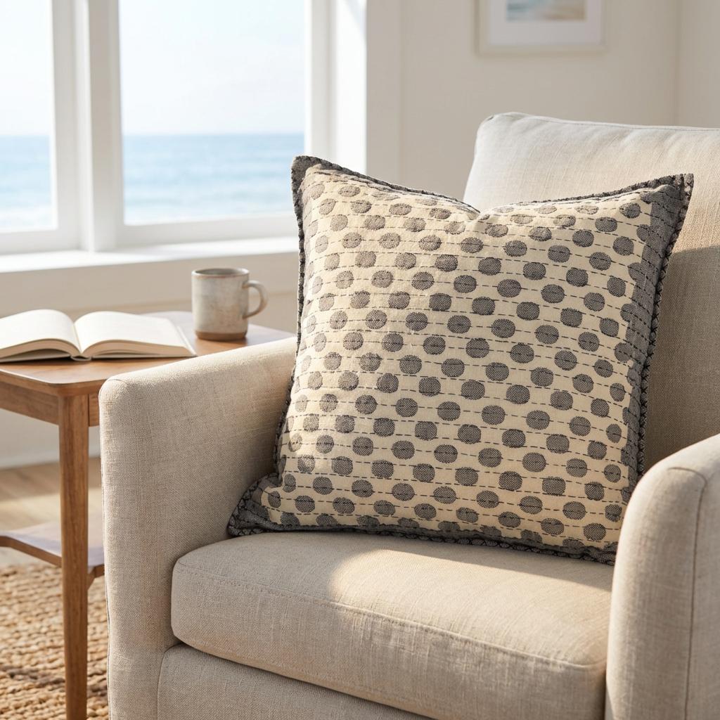 Artisan Hand Loomed Cotton Square Pillow - Dots Gray - 24" Arcadia Home - Che Cose Belle