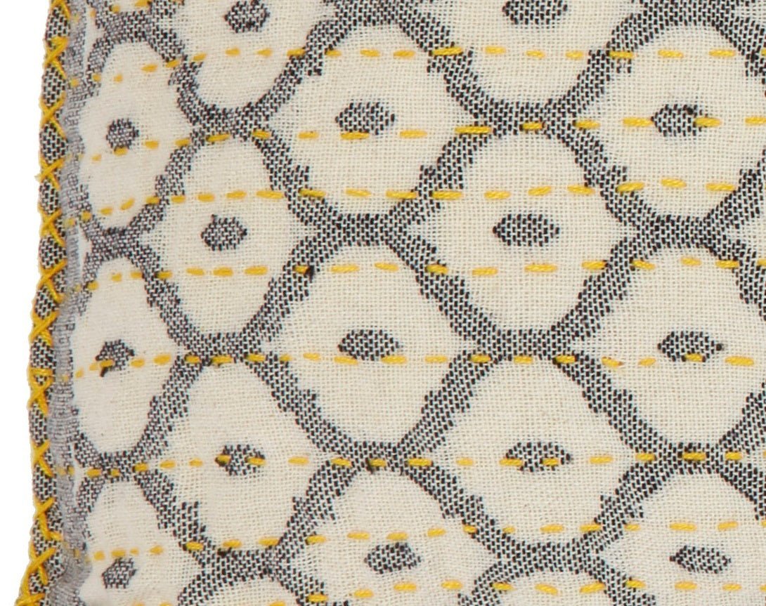 Artisan Hand Loomed Cotton Square Pillow - Gray Yellow Stitching - 24" Arcadia Home - Che Cose Belle