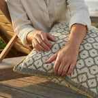 Artisan Hand Loomed Cotton Square Pillow - Gray Yellow Stitching - 24" Arcadia Home - Che Cose Belle