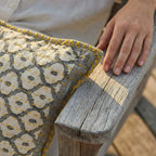 Artisan Hand Loomed Cotton Square Pillow - Gray Yellow Stitching - 24" Arcadia Home - Che Cose Belle