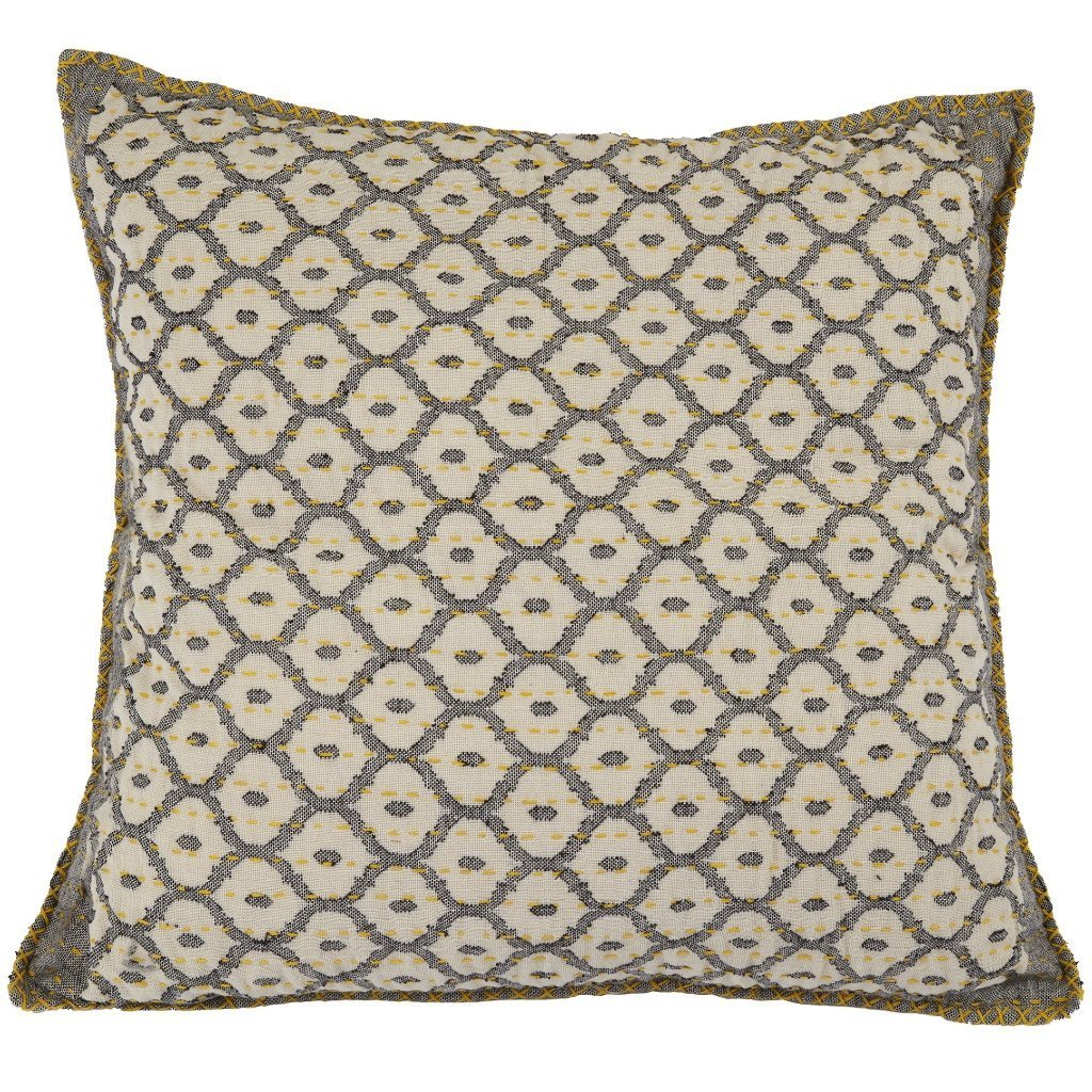 Artisan Hand Loomed Cotton Square Pillow - Gray Yellow Stitching - 24" Arcadia Home - Che Cose Belle
