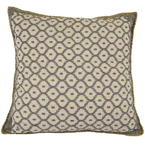 Artisan Hand Loomed Cotton Square Pillow - Gray Yellow Stitching - 24" Arcadia Home - Che Cose Belle