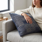 Artisan Hand Loomed Cotton Square Pillow - Indigo Blocks - 24" Arcadia Home - Che Cose Belle