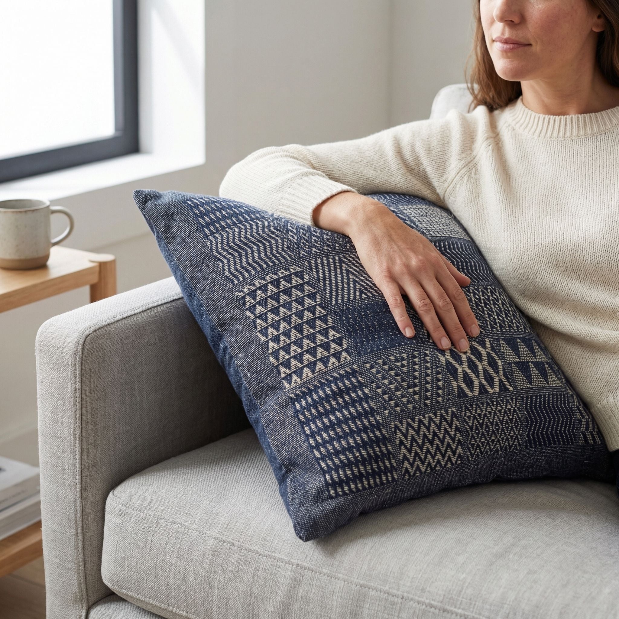 Artisan Hand Loomed Cotton Square Pillow - Indigo Blocks - 24" Arcadia Home - Che Cose Belle
