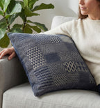 Artisan Hand Loomed Cotton Square Pillow - Indigo Blocks - 24" Arcadia Home - Che Cose Belle