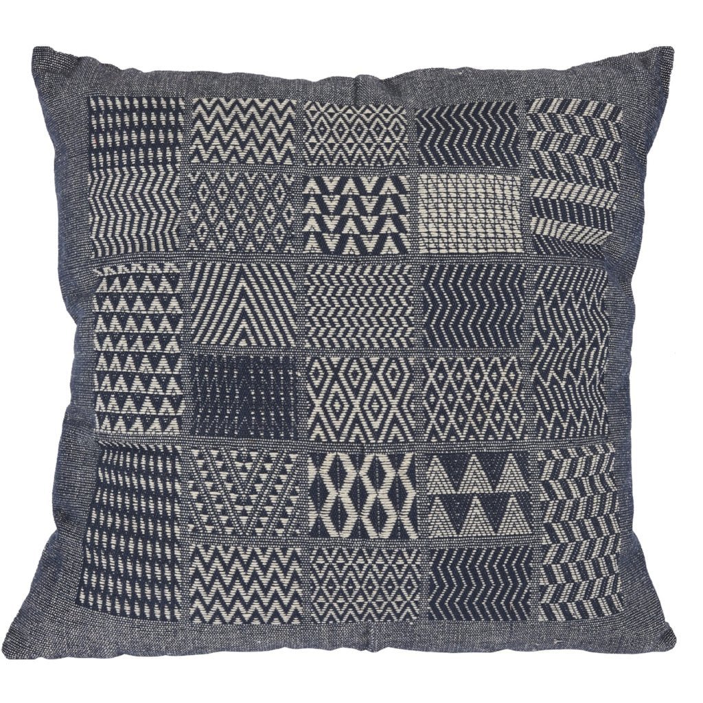 Artisan Hand Loomed Cotton Square Pillow - Indigo Blocks - 24" Arcadia Home - Che Cose Belle