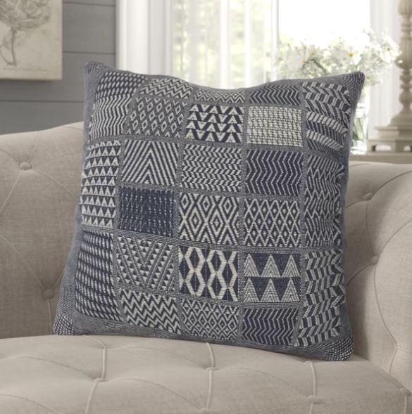 Artisan Hand Loomed Cotton Square Pillow - Indigo Blocks - 24" Arcadia Home - Che Cose Belle