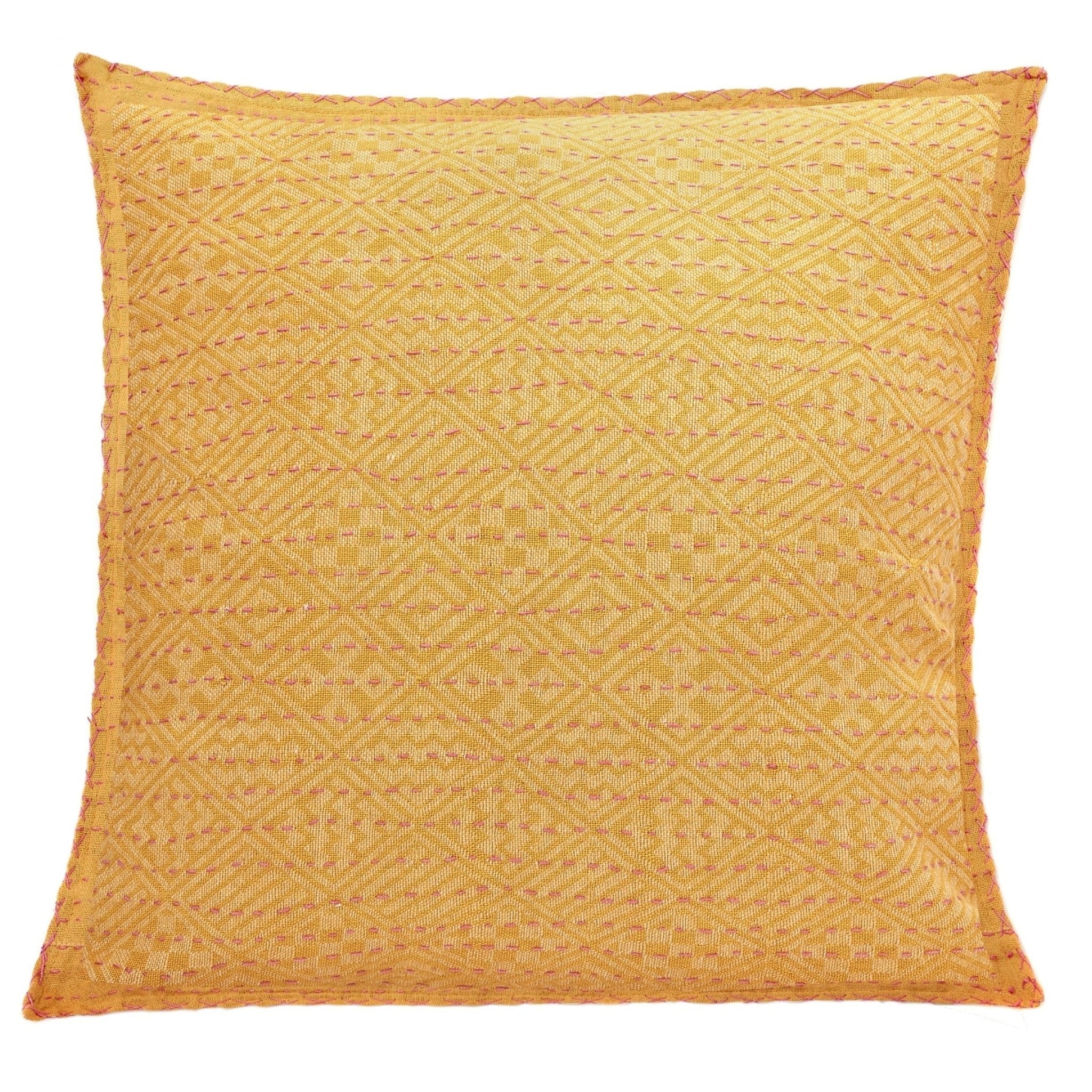 Artisan Hand Loomed Cotton Square Pillow - Yellow Diamond - 24" Arcadia Home - Che Cose Belle