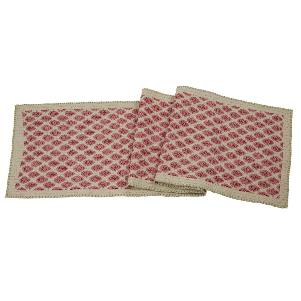 Artisan Hand Loomed Cotton Table Runner - Red Green Stitching - 18"x96" Arcadia Home - Che Cose Belle