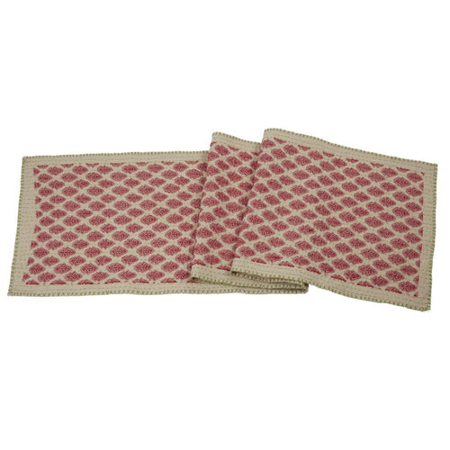 Artisan Hand Loomed Cotton Table Runner - Red Green Stitching - 18"x96" Arcadia Home - Che Cose Belle