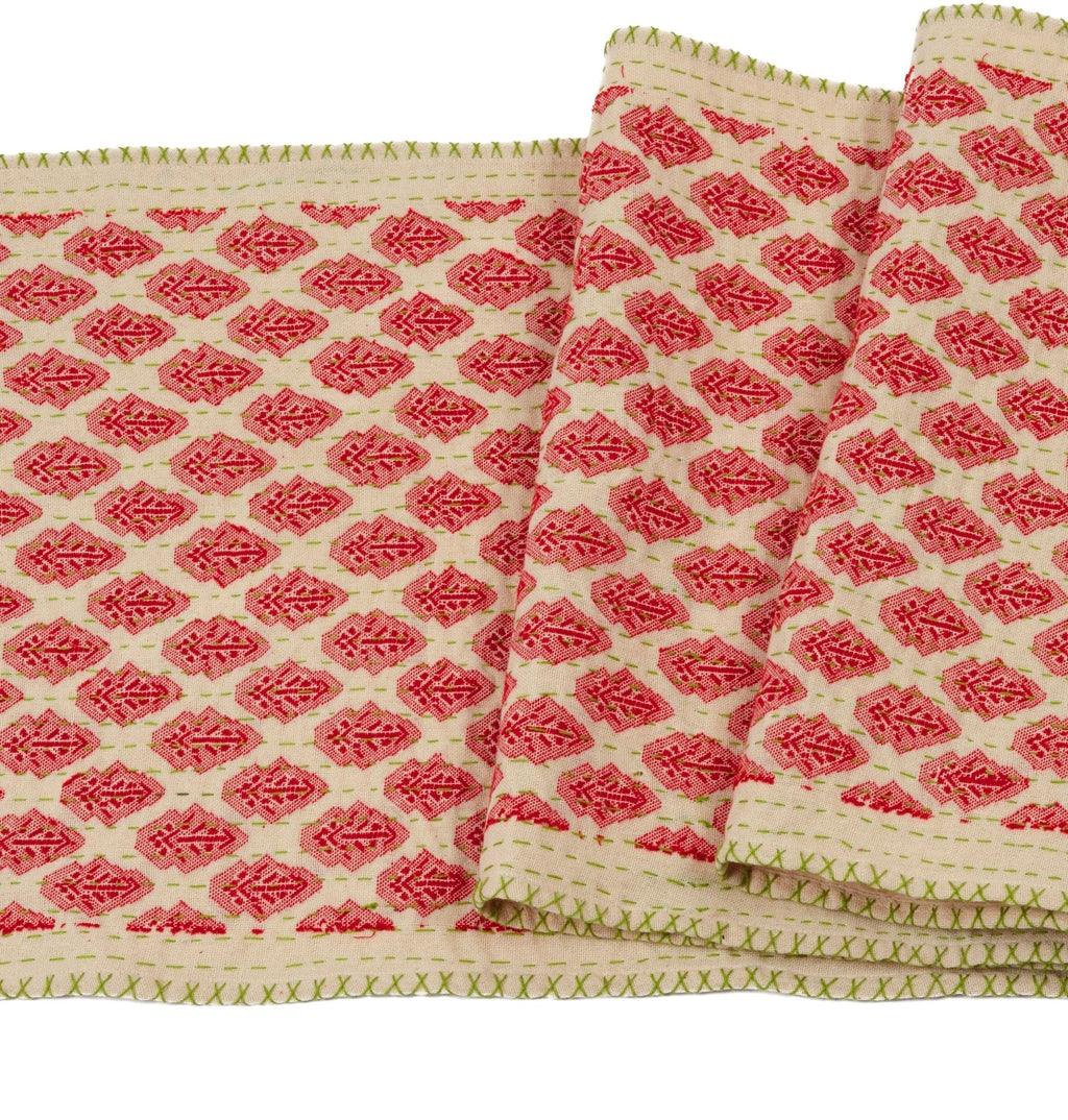 Artisan Hand Loomed Cotton Table Runner - Red Green Stitching - 18"x96" Arcadia Home - Che Cose Belle
