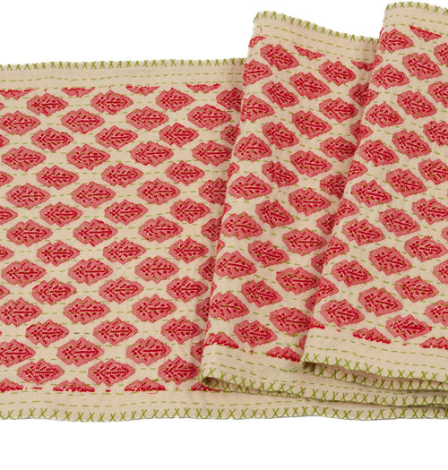 Artisan Hand Loomed Cotton Table Runner - Red Green Stitching - 18"x96" Arcadia Home - Che Cose Belle