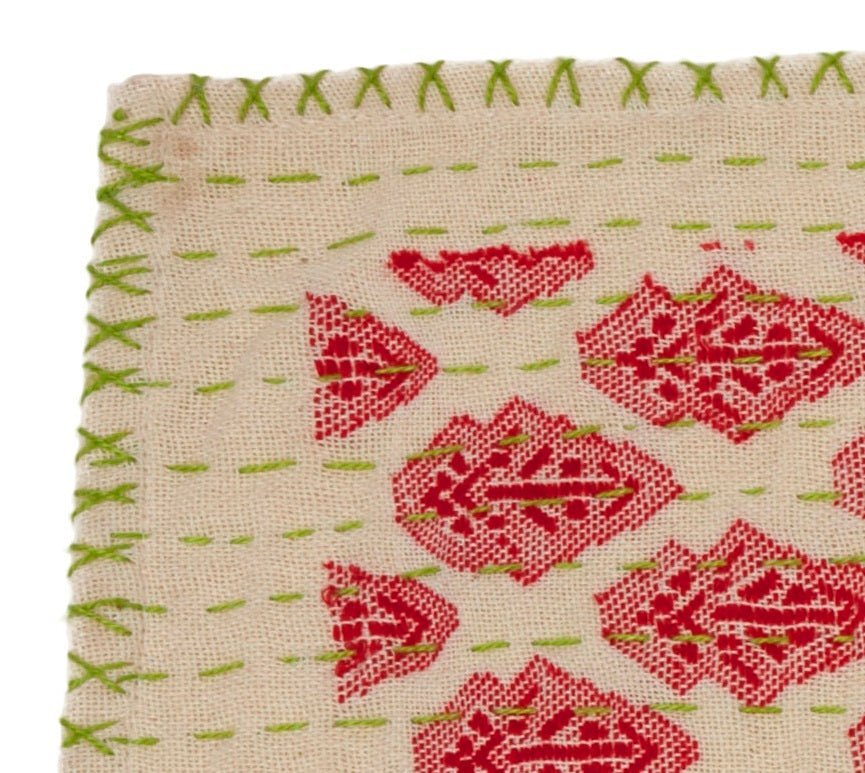Artisan Hand Loomed Cotton Table Runner - Red Green Stitching - 18"x96" Arcadia Home - Che Cose Belle
