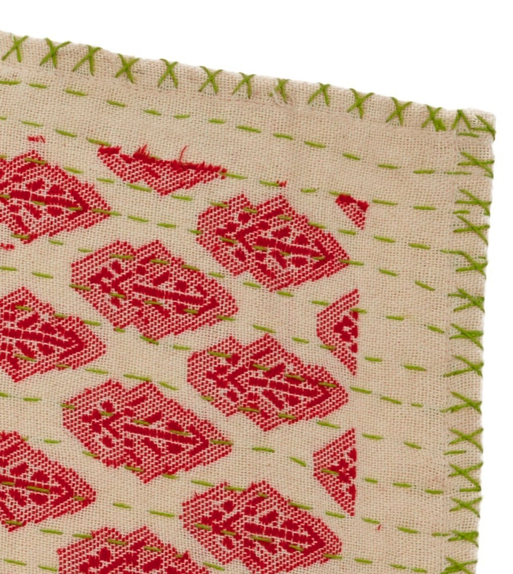 Artisan Hand Loomed Cotton Table Runner - Red Green Stitching - 18"x96" Arcadia Home - Che Cose Belle