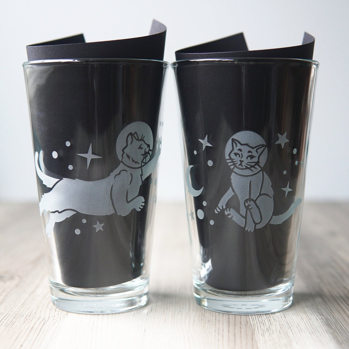 Astronaut Cat Beer Pint Glass - etched glassware - Che Cose Belle