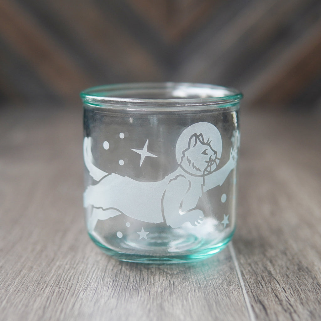 Astronaut Space Cats Rustic Recycled Glass Candle Cup - Che Cose Belle