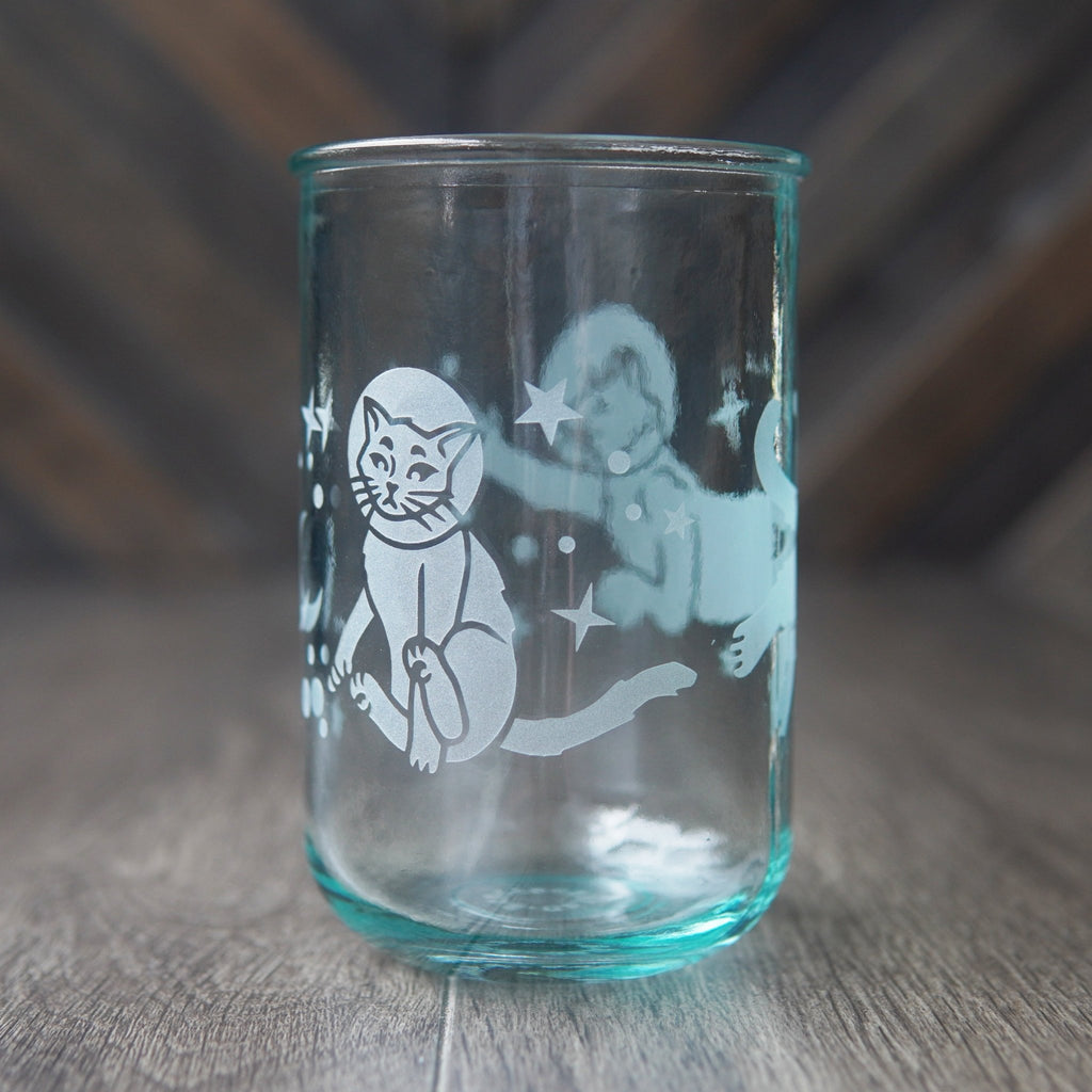 Astronaut Space Cats Rustic Recycled Glass Candle Cup - Che Cose Belle