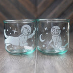 Astronaut Space Cats Rustic Recycled Glass Candle Cup - Che Cose Belle