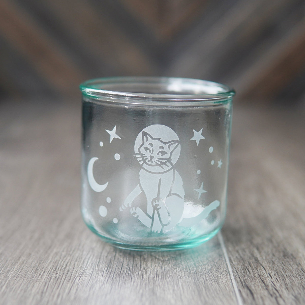 Astronaut Space Cats Rustic Recycled Glass Candle Cup - Che Cose Belle