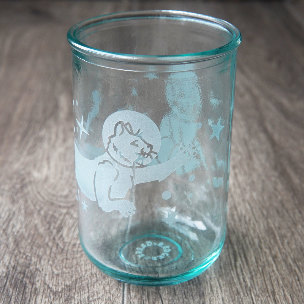 Astronaut Space Cats Rustic Recycled Glass Candle Cup - Che Cose Belle