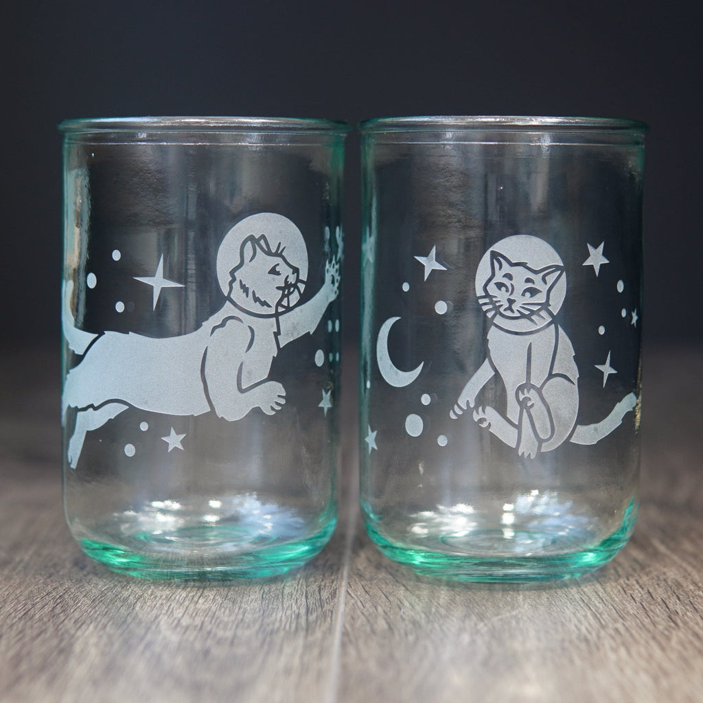 Astronaut Space Cats Rustic Recycled Glass Candle Cup - Che Cose Belle