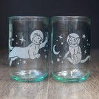 Astronaut Space Cats Rustic Recycled Glass Candle Cup - Che Cose Belle