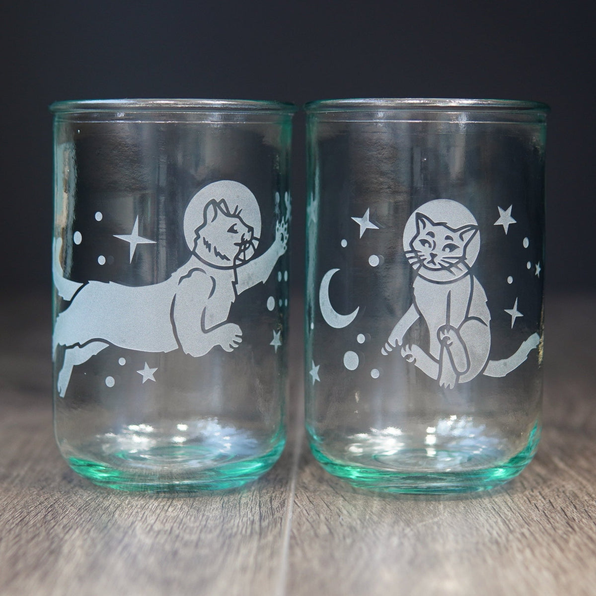 Astronaut Space Cats Rustic Recycled Glass Candle Cup - Che Cose Belle